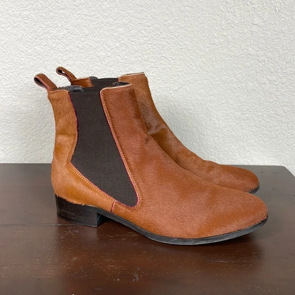 LK Bennett Ornella Calf Hair Chelsea Boots Natural Tan Camel Sz 36